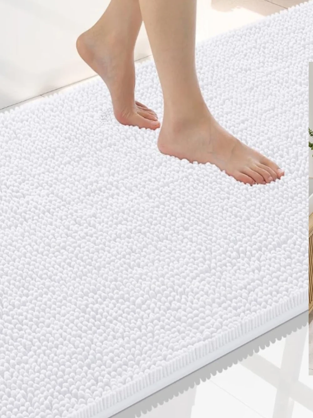 Plush Chenille Bath Mat - White